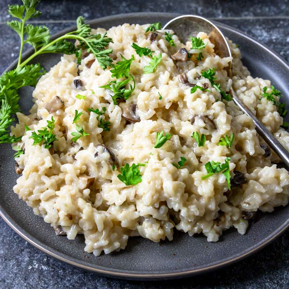 Instant Pot Mushroom Risotto on a plate