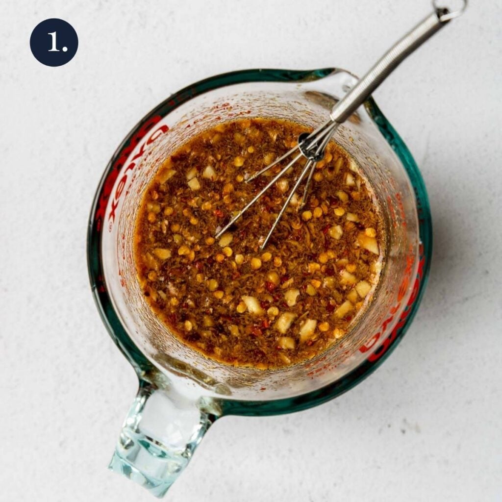 Pad Thai sauce in a liquid measuring cup