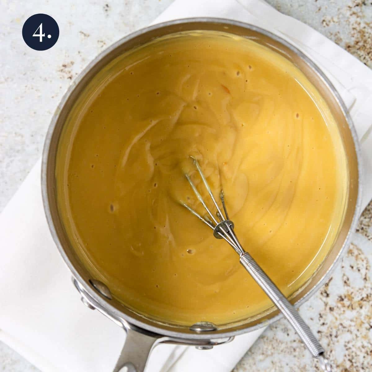 butterscotch pudding in a saucepan