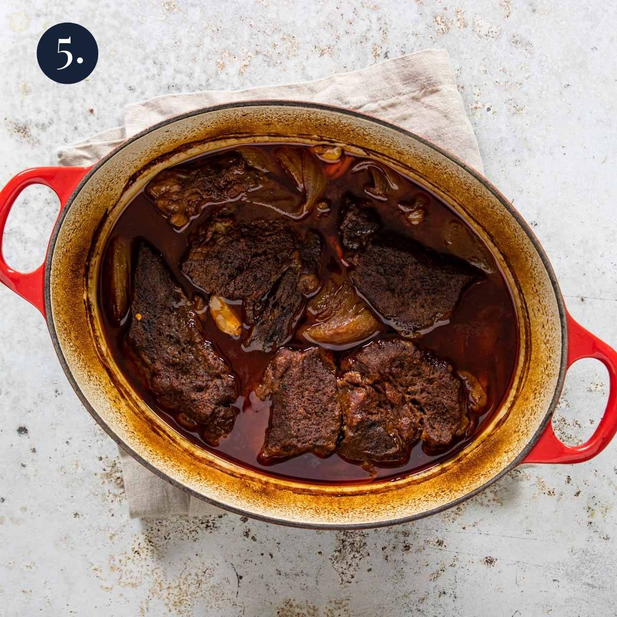 chuck roast that has been braised in a dutch oven