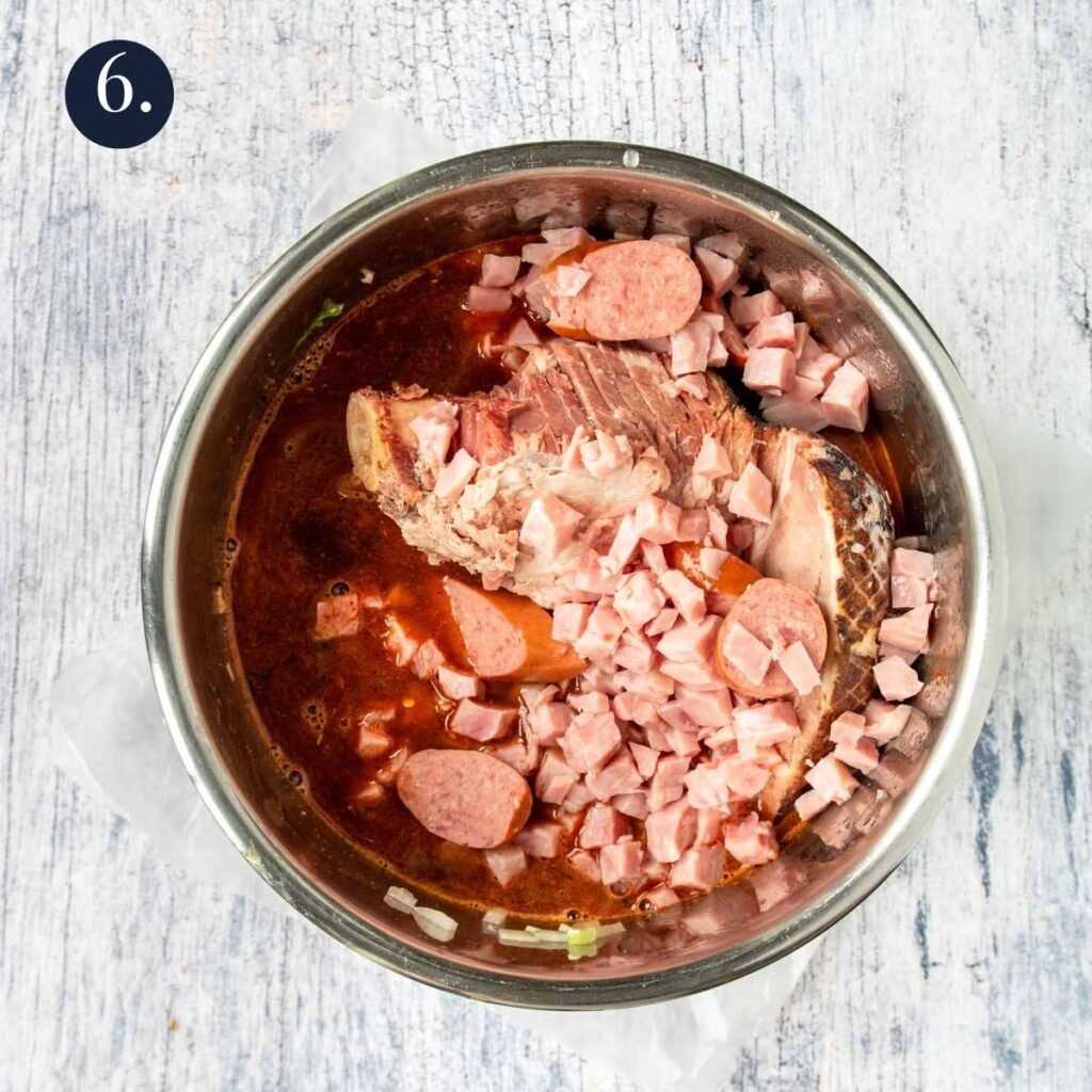 ham and sausage and a ham bone in the instant pot