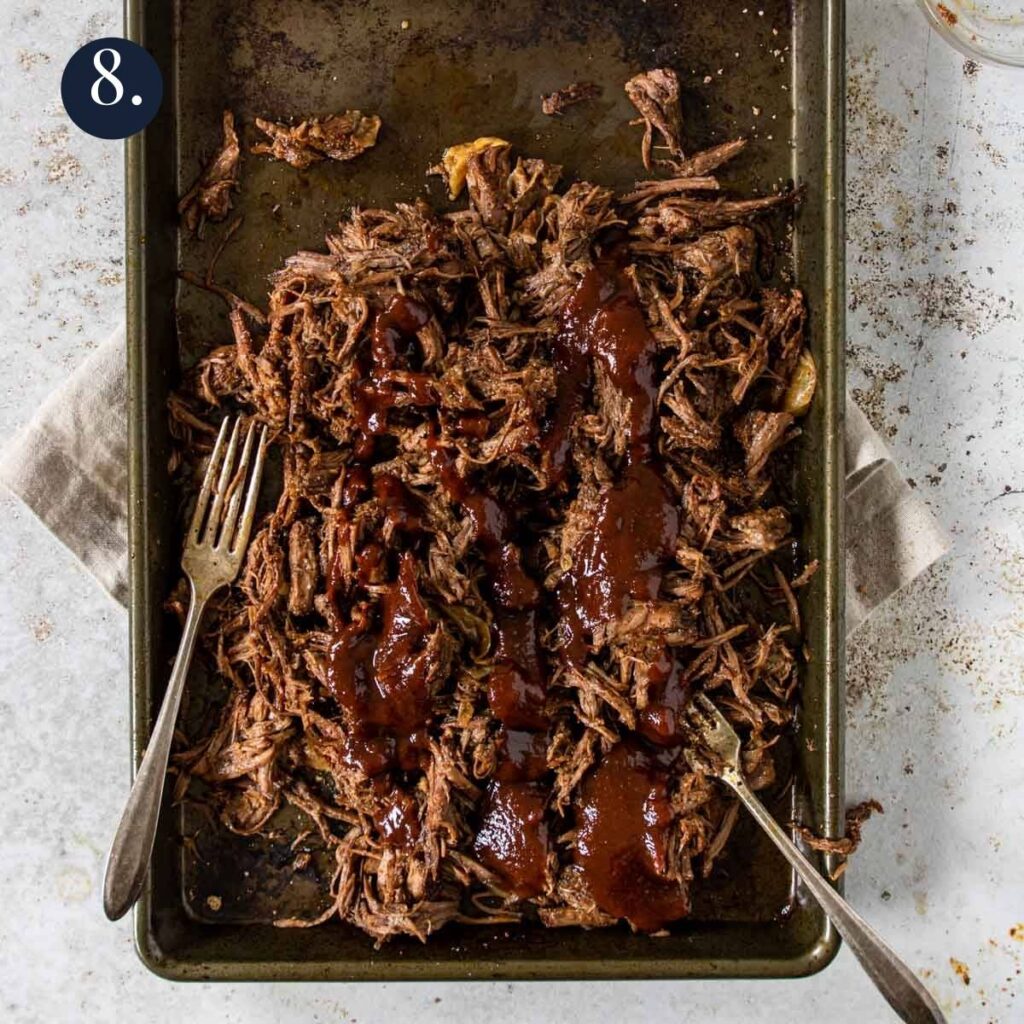 Shredded BBQ Beef (oven or crock pot) Mom's Dinner