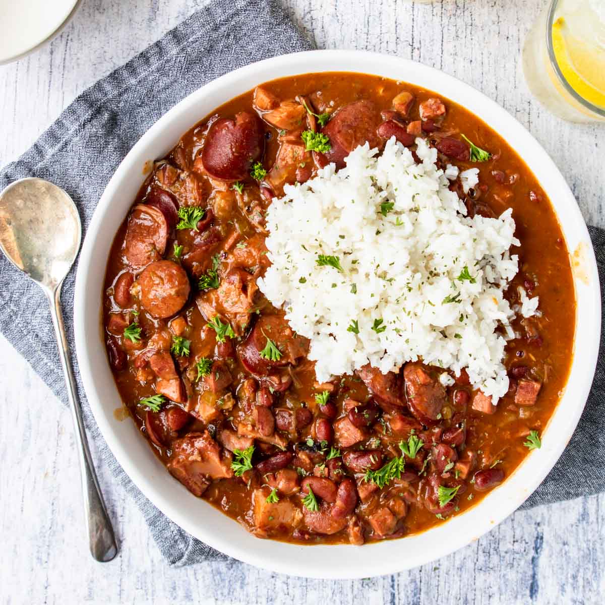 a big bowl of red beans and rice