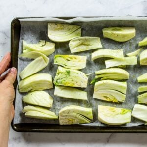 fennel on a lined baking sheet