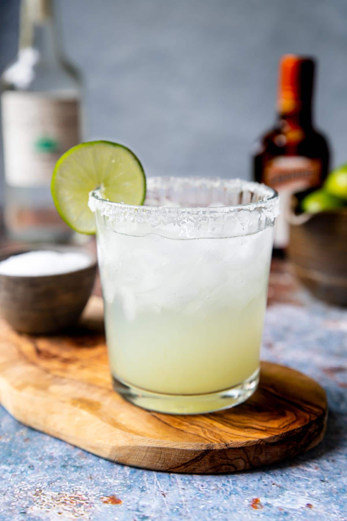 margarita on the rocks with a lime garnish