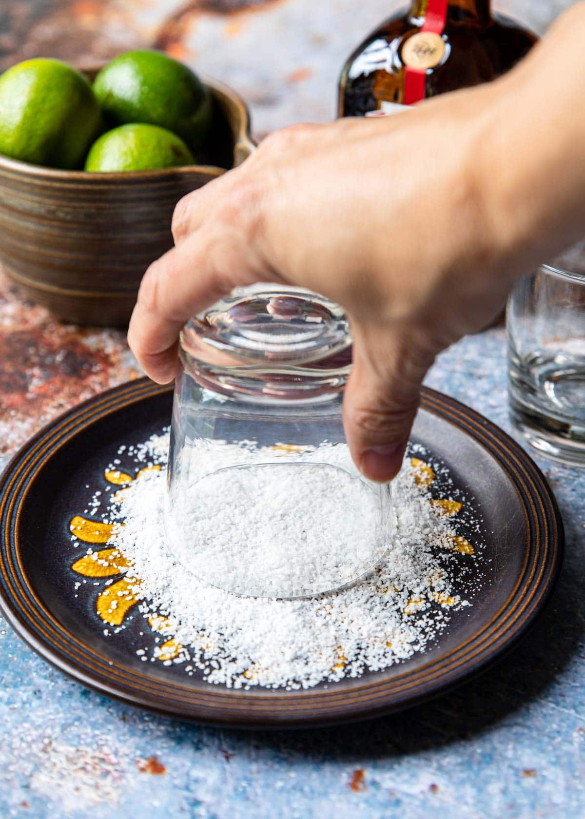 dipping a glass rim in kosher salt