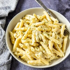 penne coated with a mascarpone sauce topped with parsley