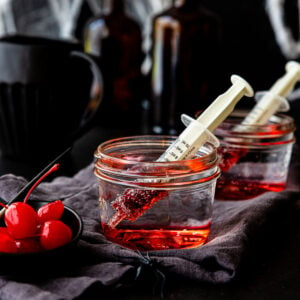 Bloody Shirley Temples in mason jars