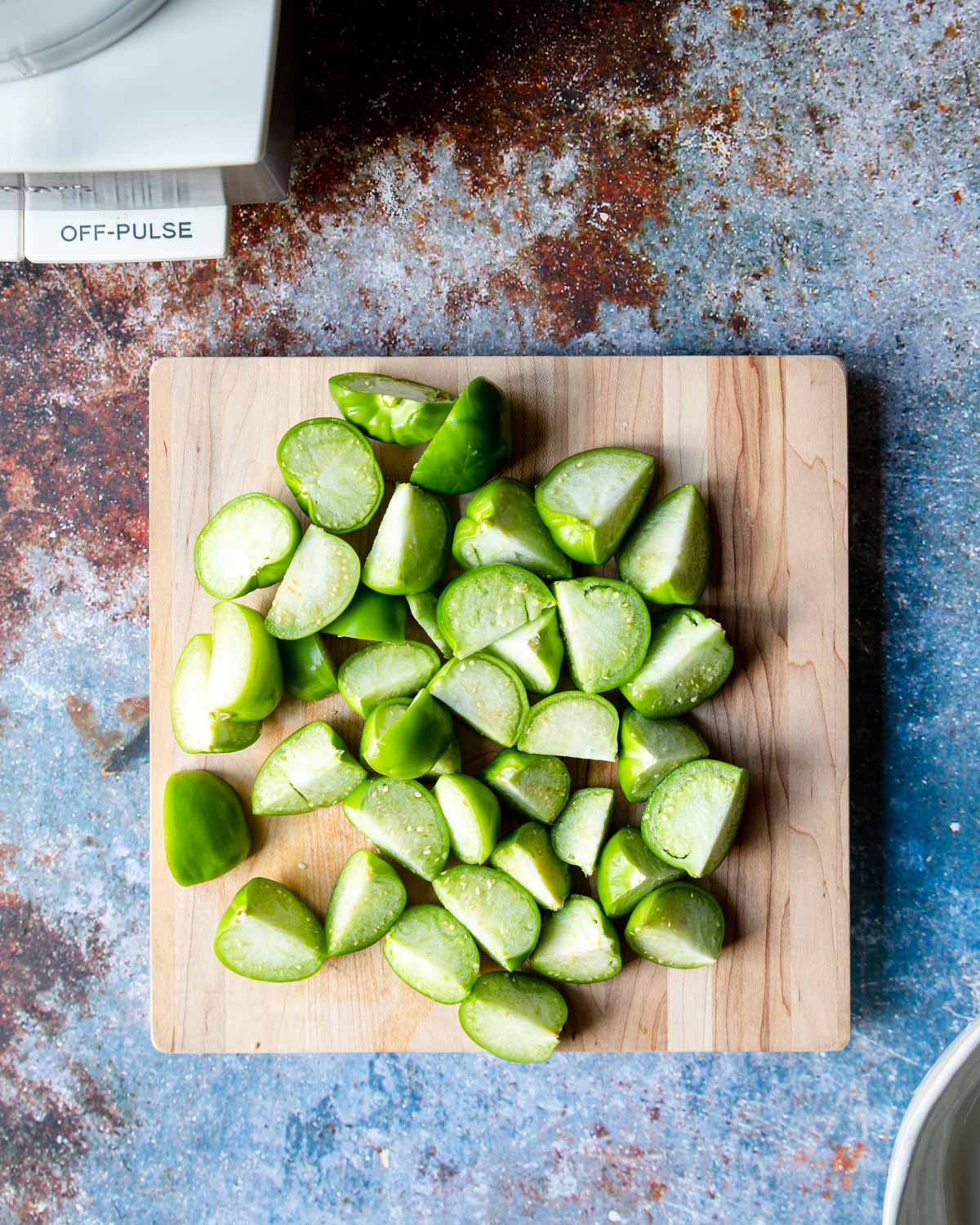 tomatillos cut into quarters