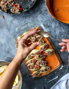 stuffing pasta shells with meat