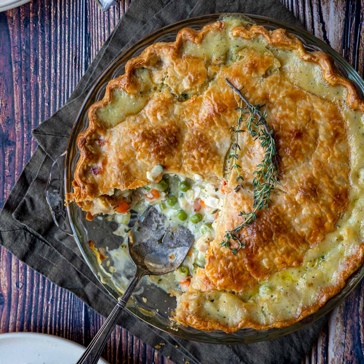 turkey pot pie with a slice taken out