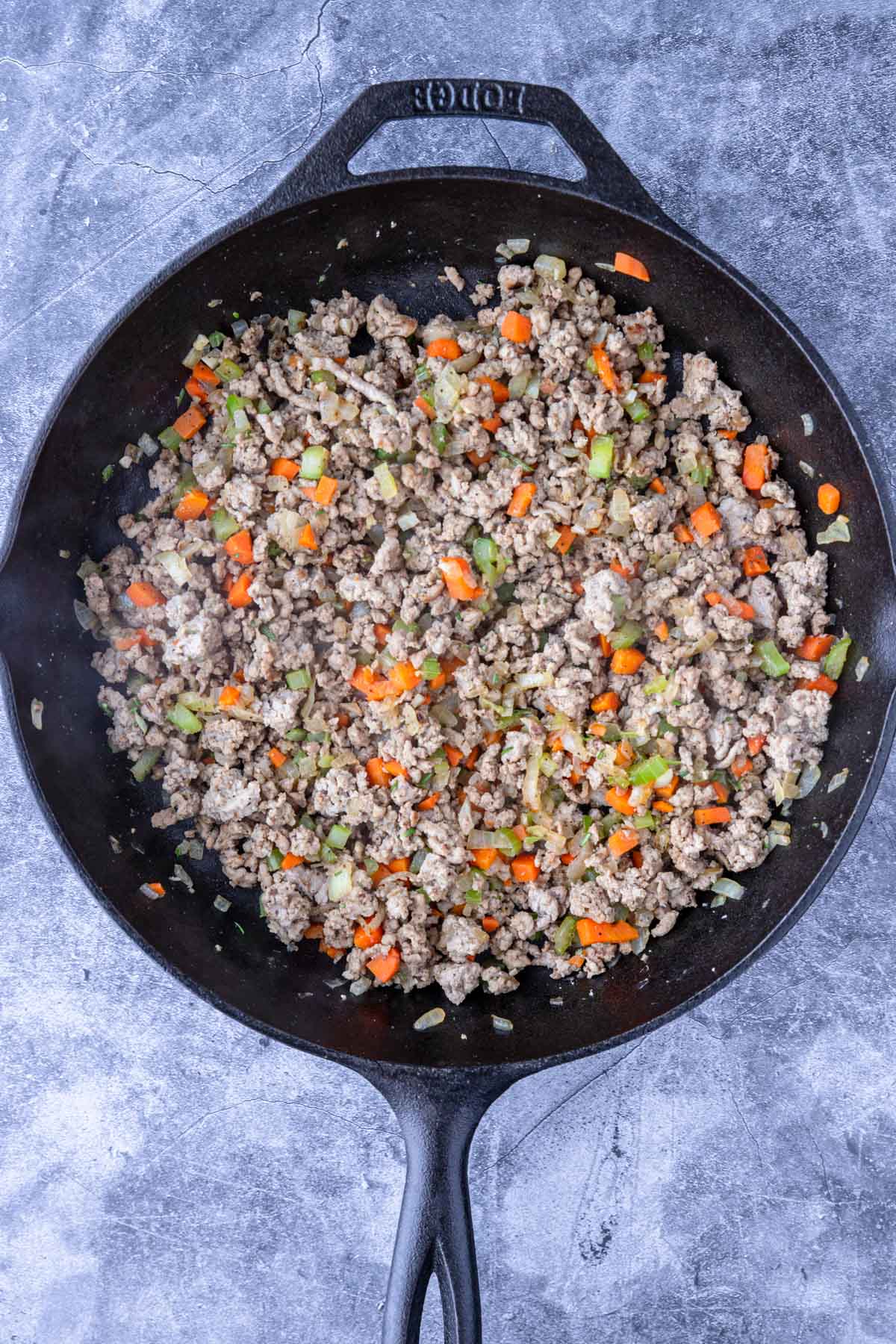 ground turkey with onions, carrots and celery