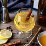 hot toddy made with tequila in a stemmed glass