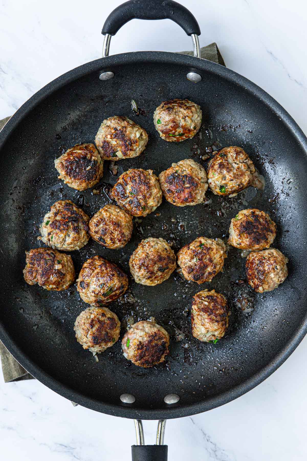 browned Swedish Meatballs in a skillet