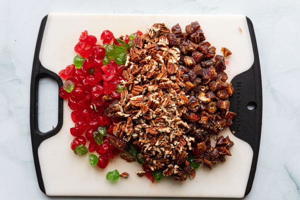 chopped candied cherries, dates, and pecans