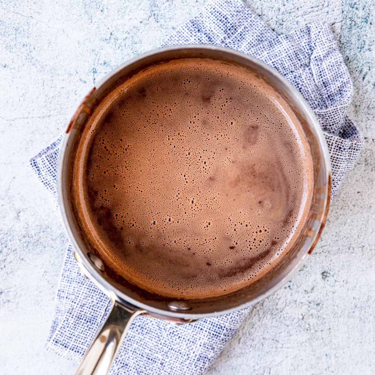 homemade hot chocolate in a saucepan 