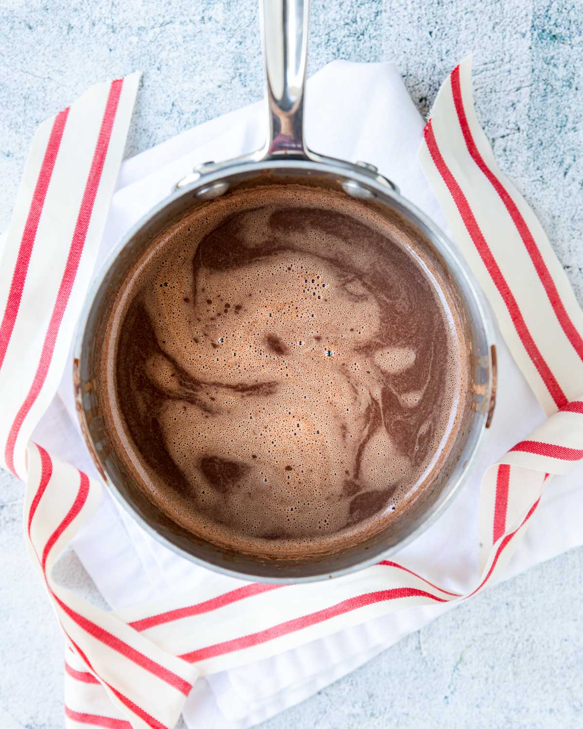 peppermint hot cocoa in a sauce pan