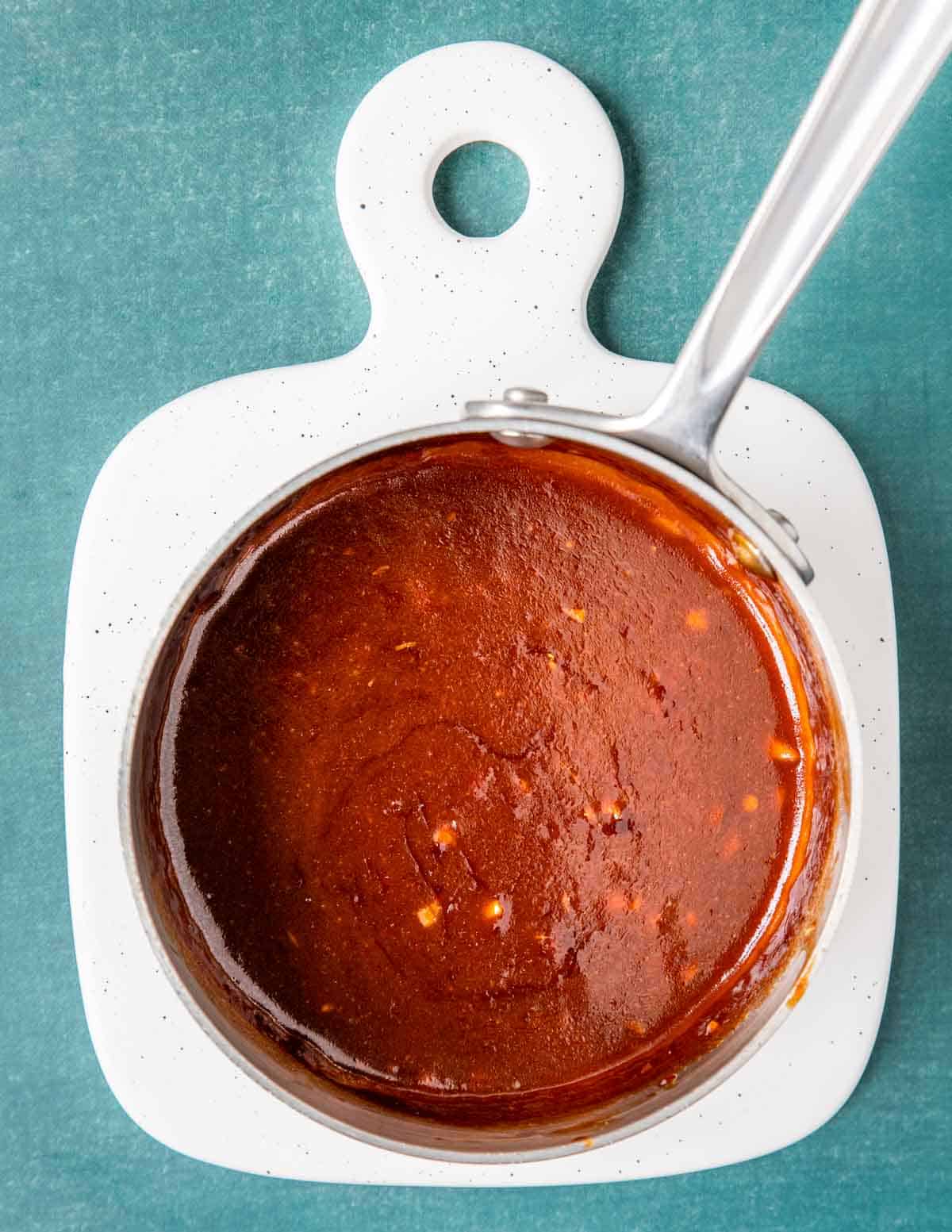 Homemade Hoisin glaze in a saucepan
