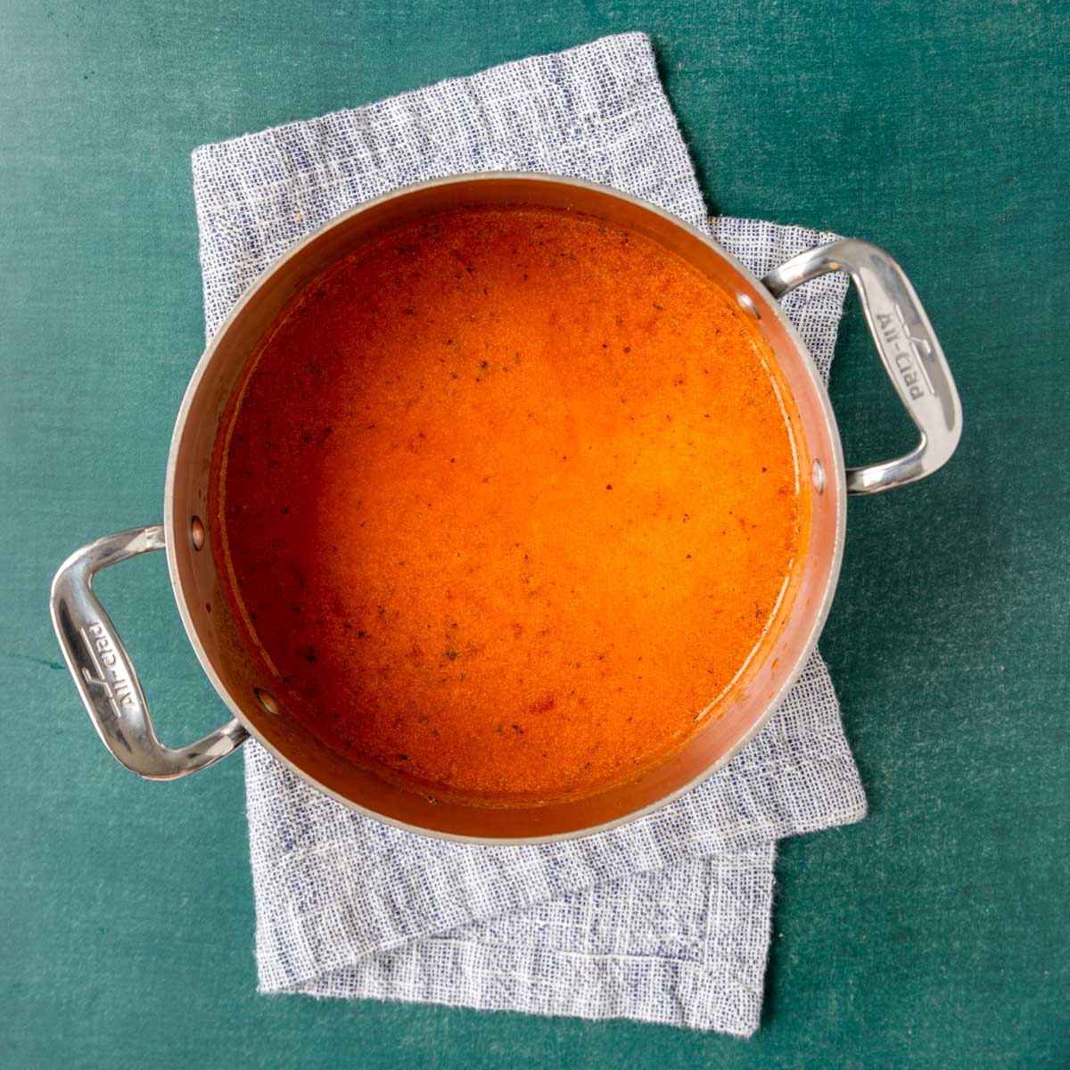 Easy tomato basil soup in an all clad pot