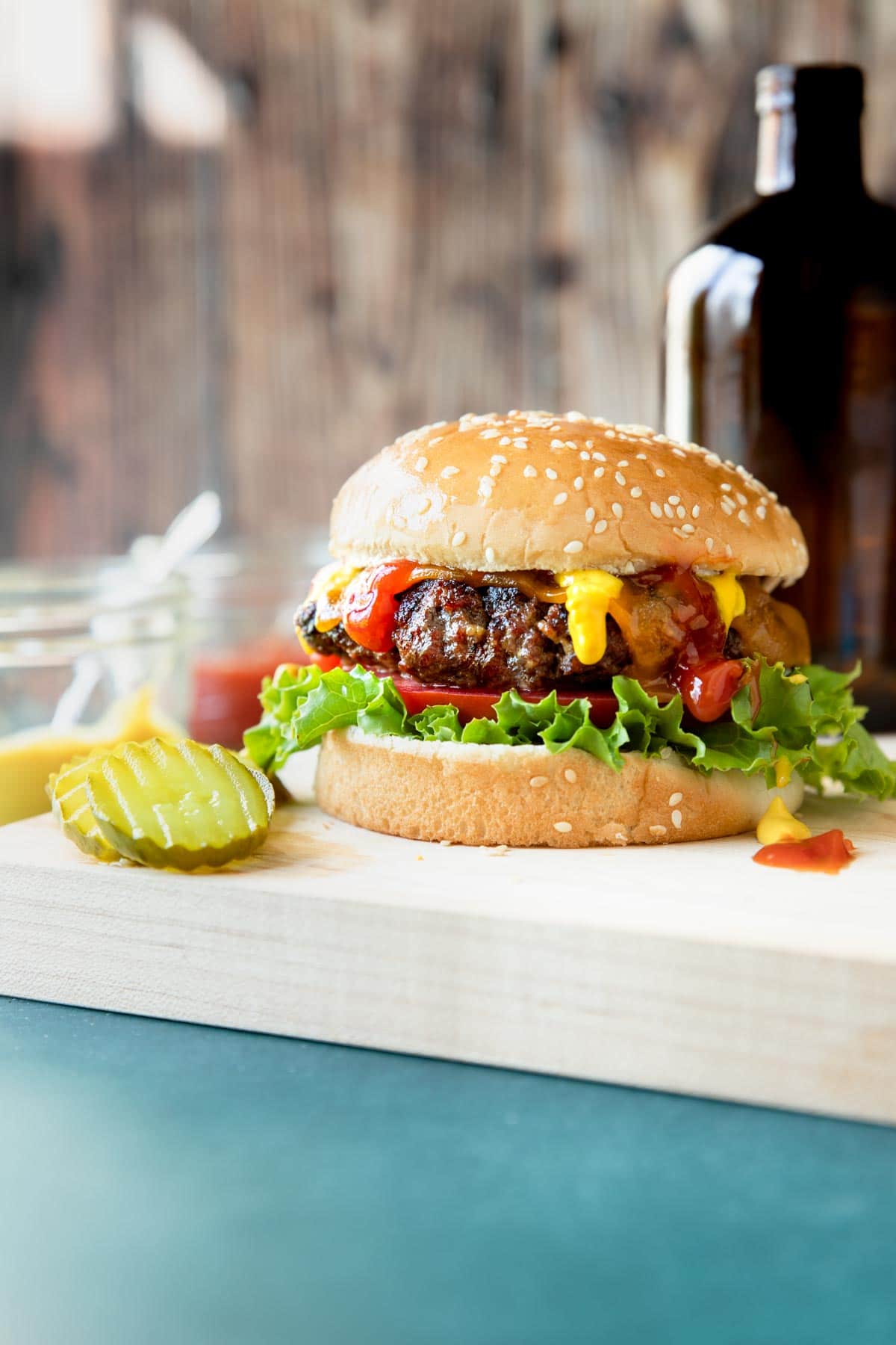 Grilled Burger on a bun with fixings