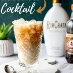 rumchata root beer cocktail with text overlay for pinterest