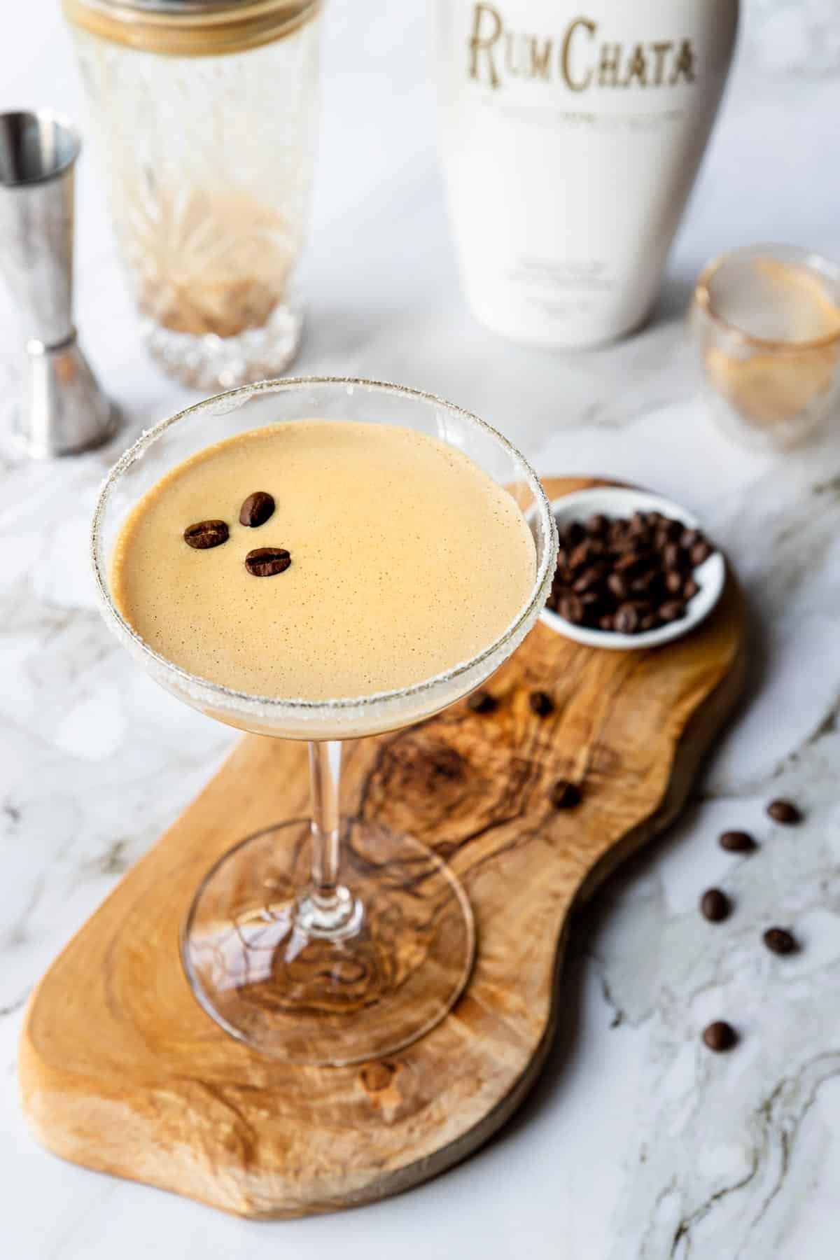 RumChata Espresso Martini garnished with coffee beans