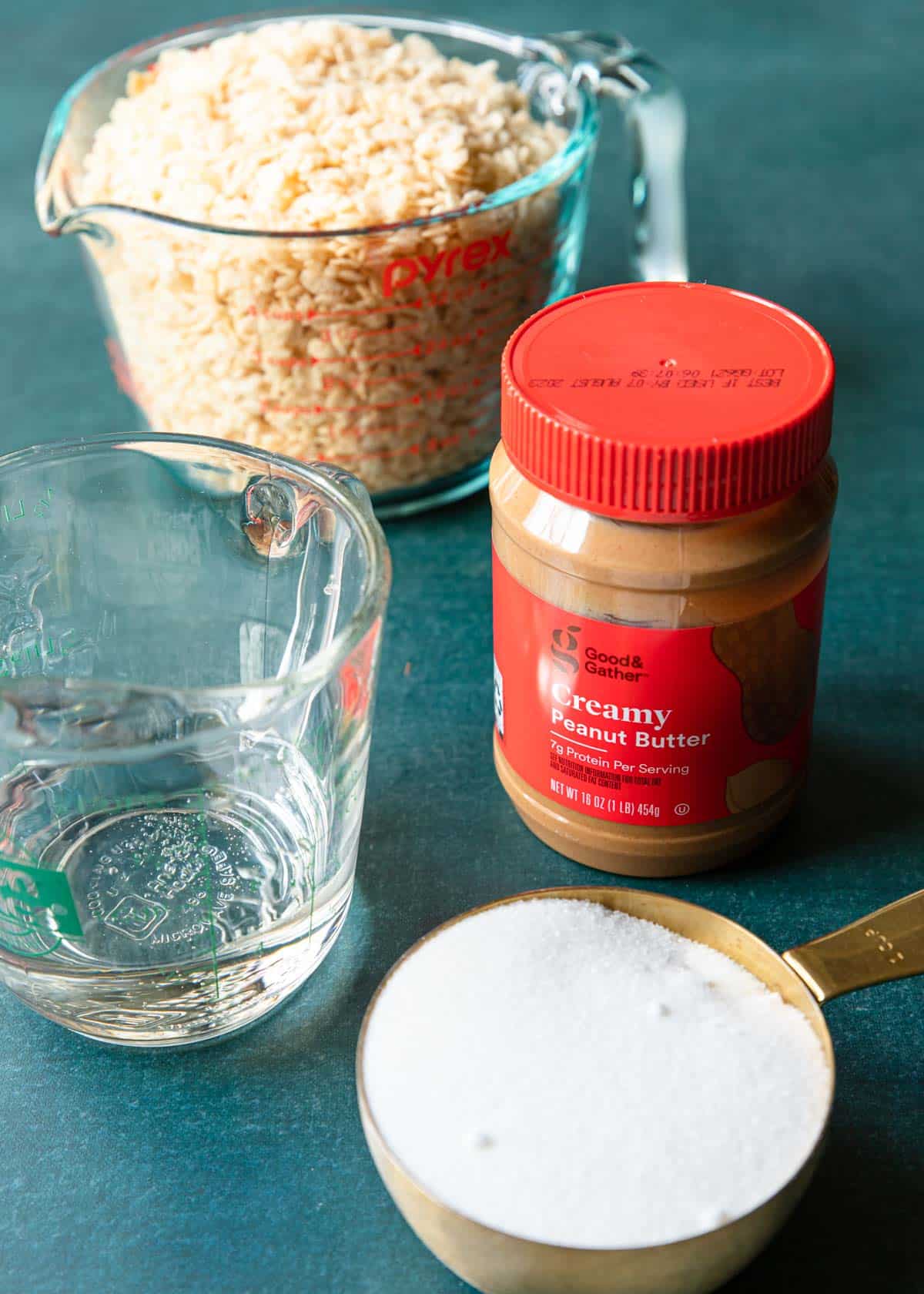 4 ingredients to make peanut butter rice krispies treats