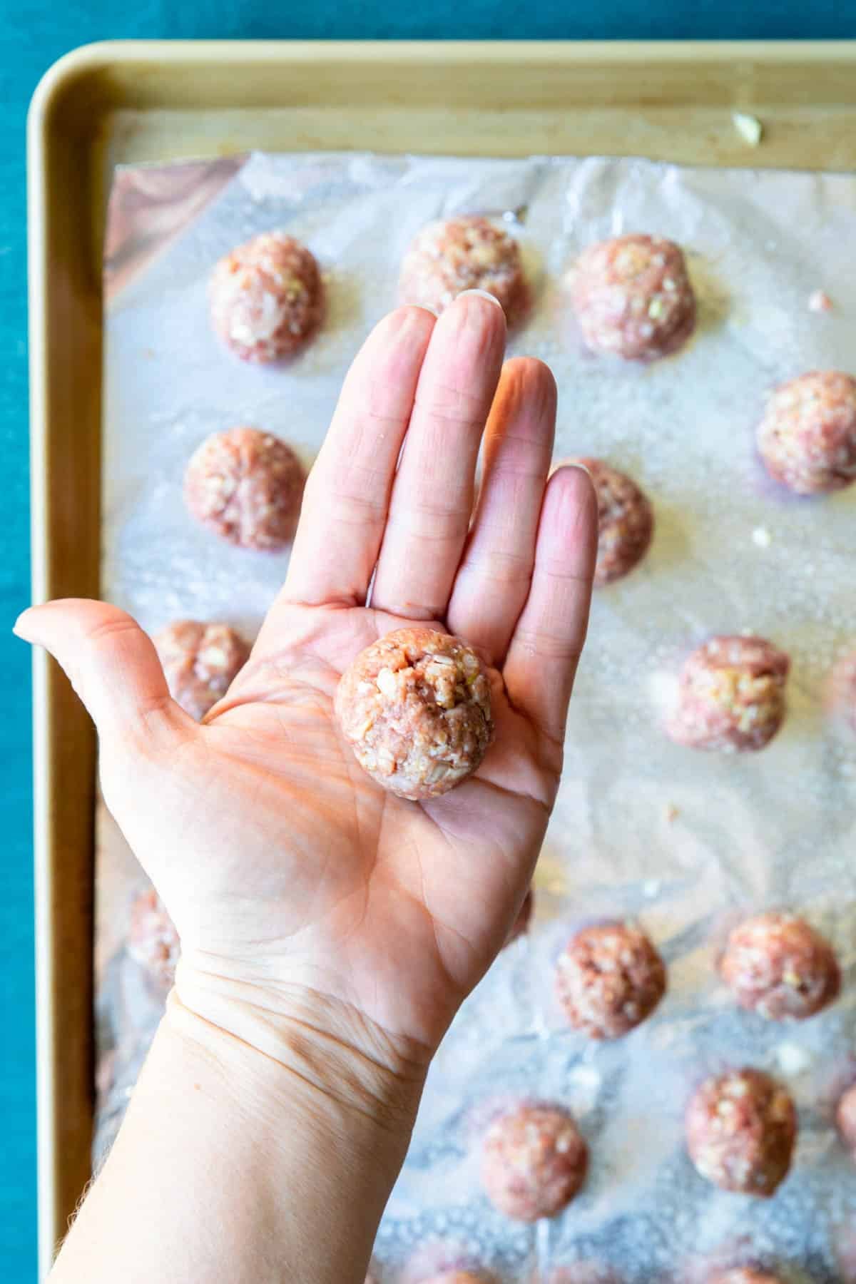 showing walnut sized meatballs