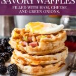 pinterest image for savory waffles with text overlay