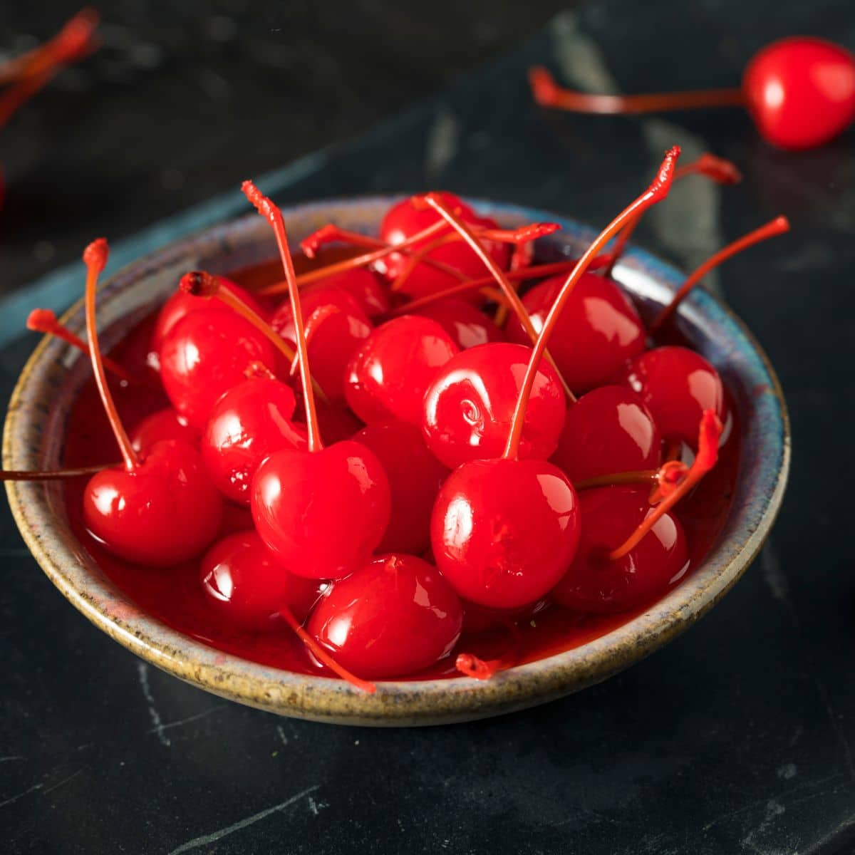 maraschino cherries in a bowl
