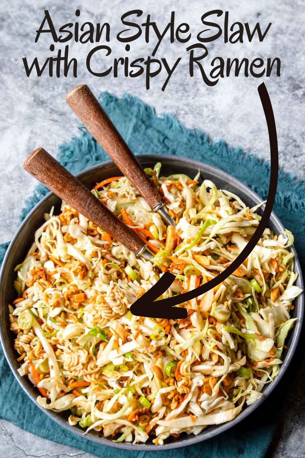 Pinterest Image with text overlay for Asian Slaw Recipe