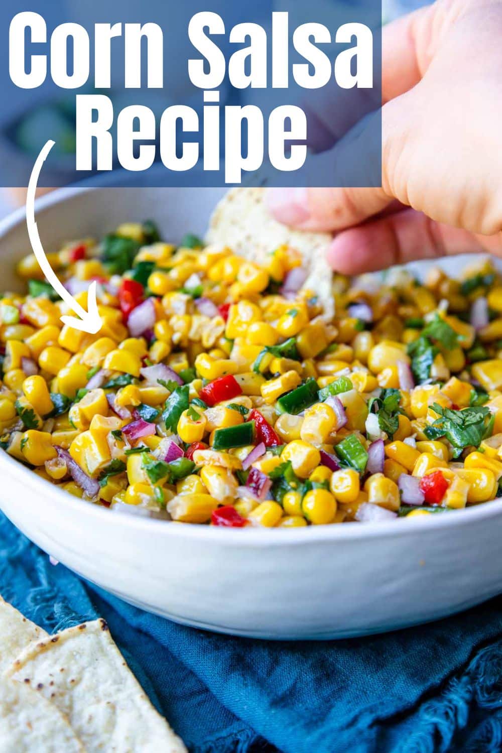 Pinterest image for corn salsa with text overlay