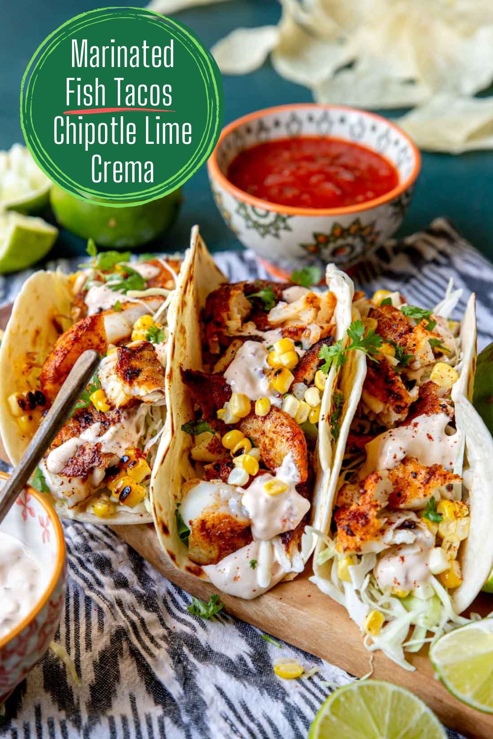 pinterest image with text overlay for tilapia fish tacos