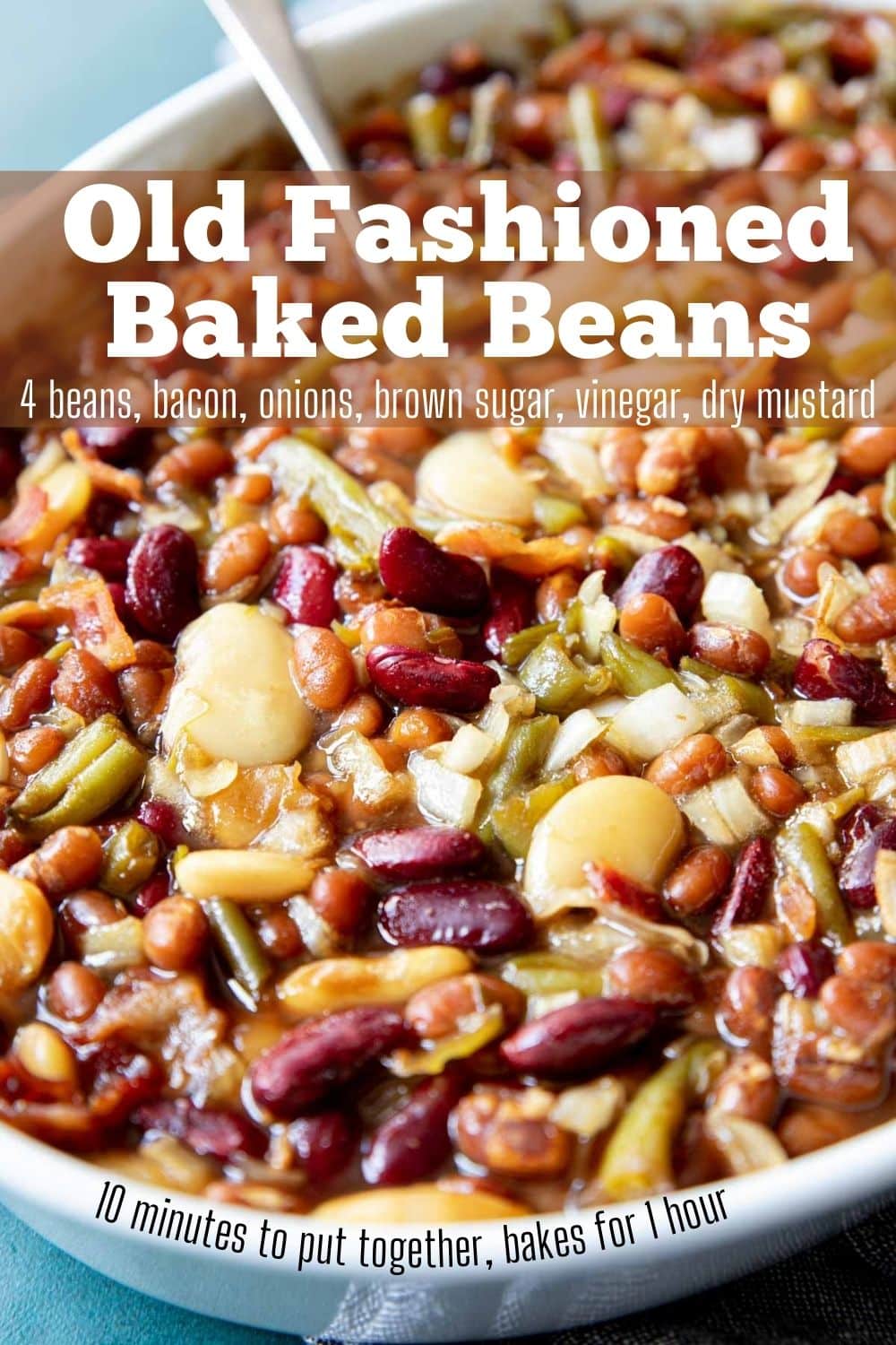 Pinterest image with text for Old Fashioned Baked Beans
