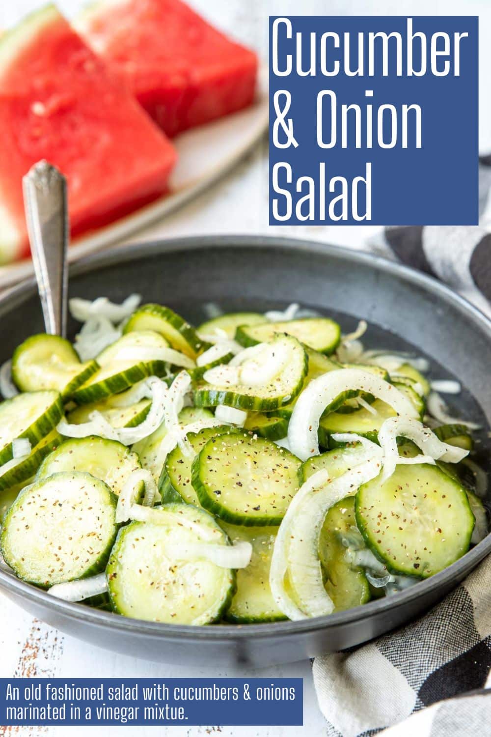 Pinterest image for cucumber and onion salad with text overlay