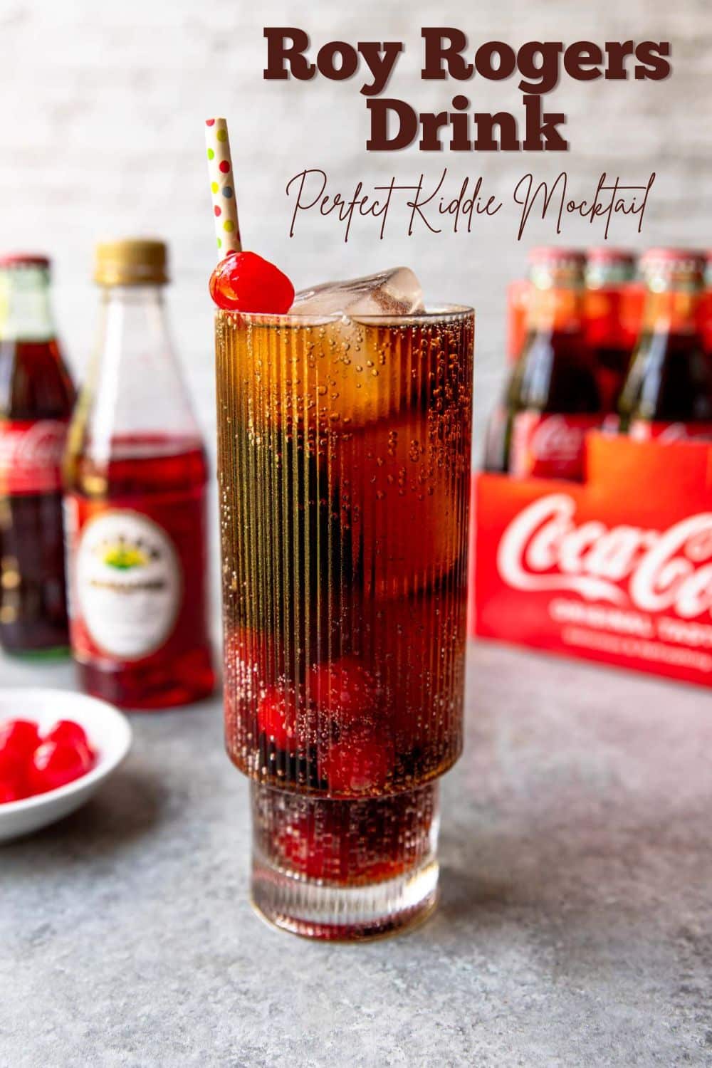 Pinterest image for a roy rogers mocktail with text overlay