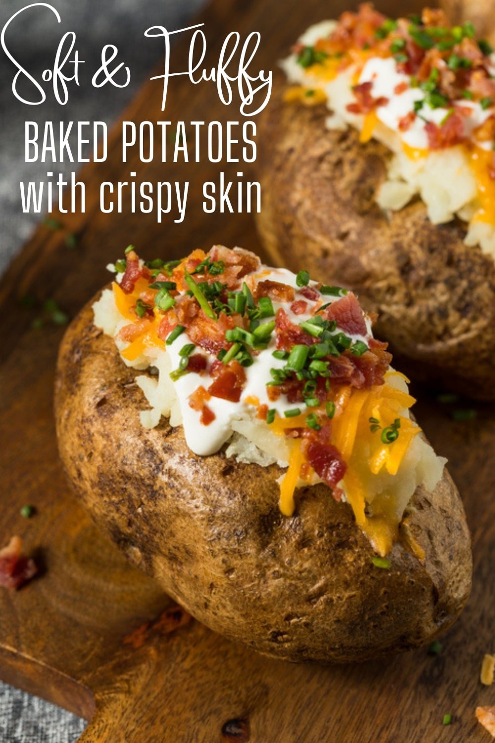 pinterest image for baked potatoes with text overlay