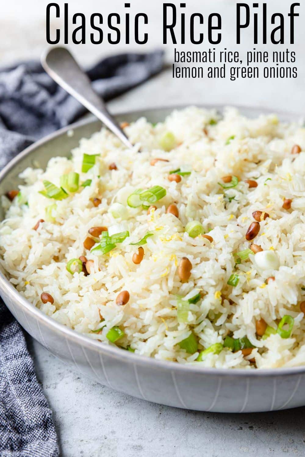 Pinterest image with text overlay for Rice Pilaf