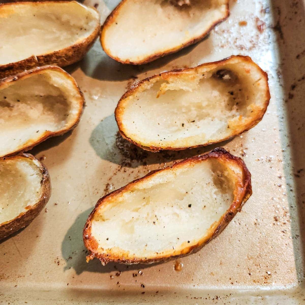 potato skins that have crisped in the oven