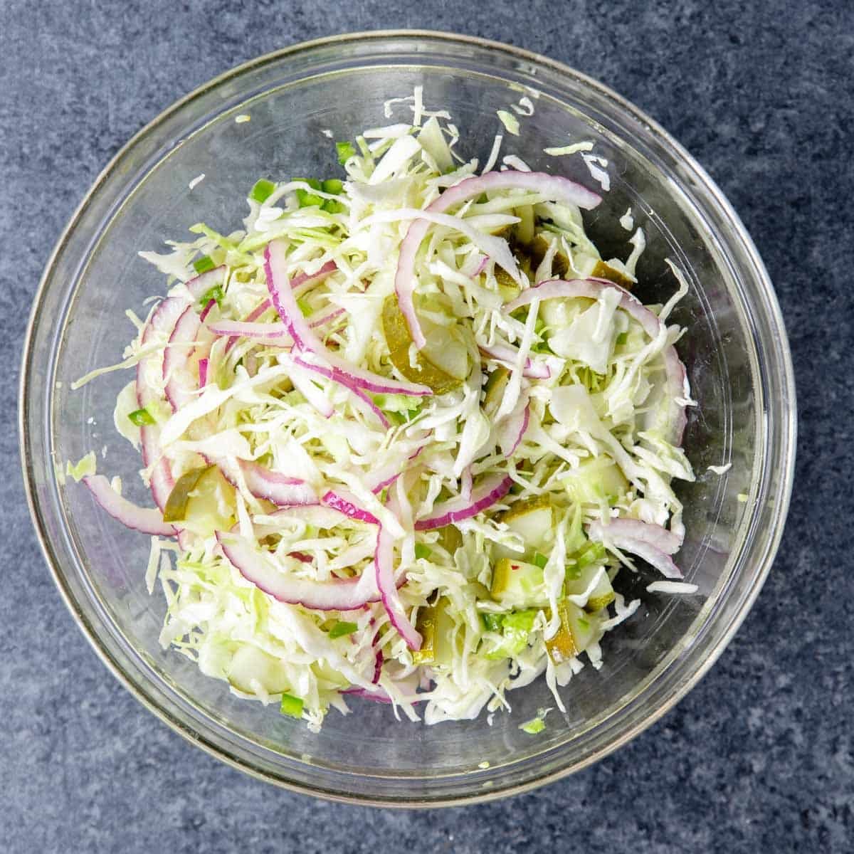 a bowl of slaw to top burgers