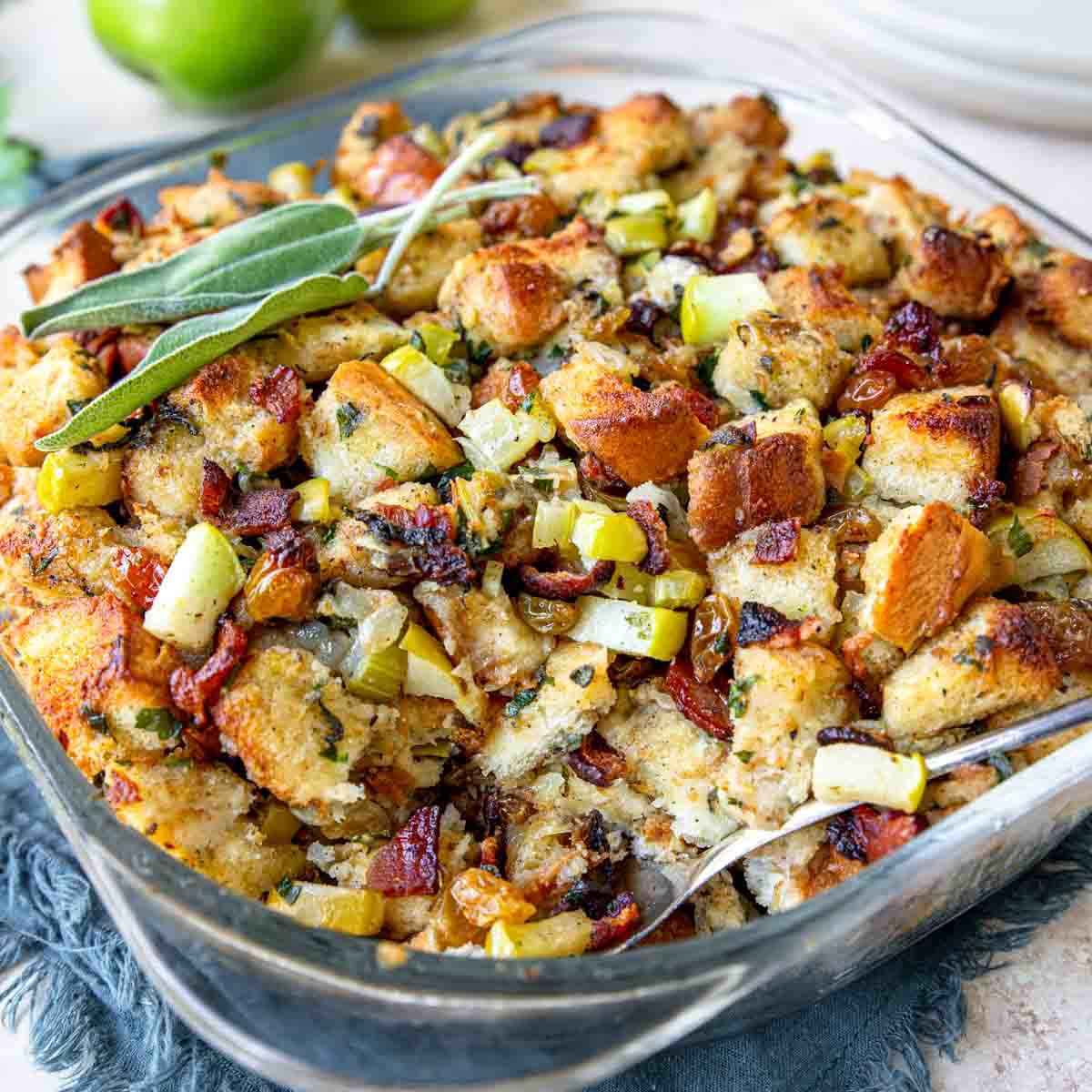 Apple Stuffing in a pan being served