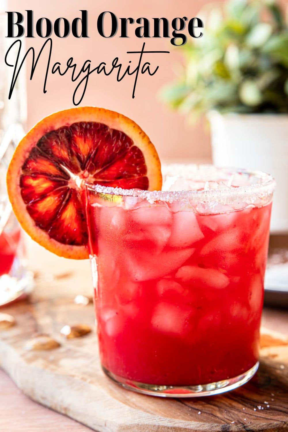 Pinterest image with text overlay for blood orange margarita