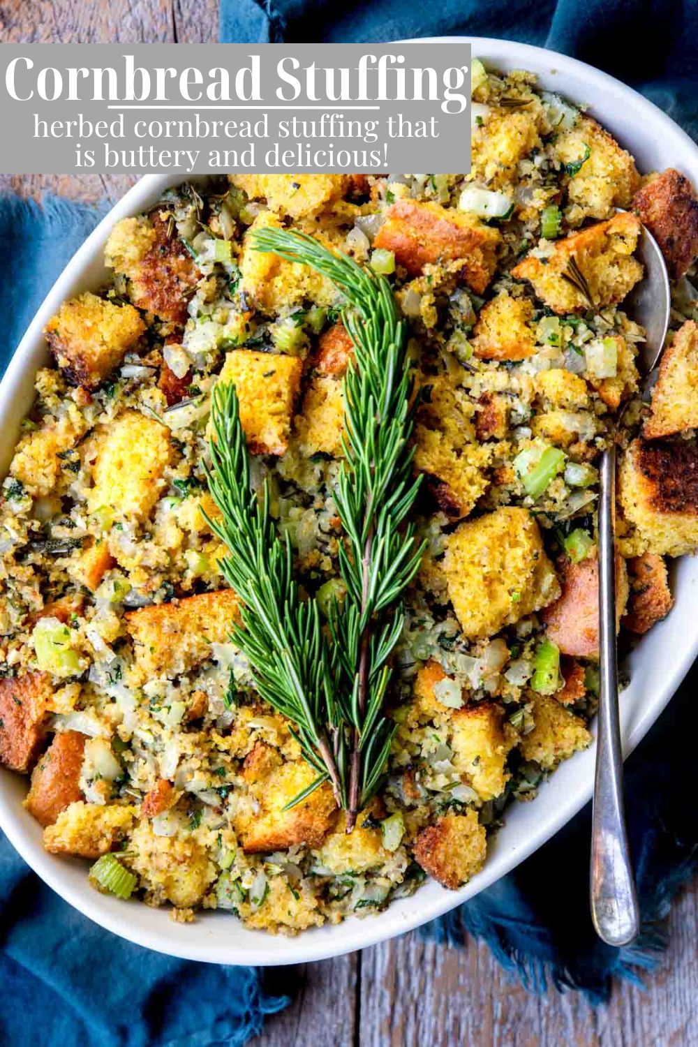 Pinterest Image with text overlay for Cornbread Stuffing