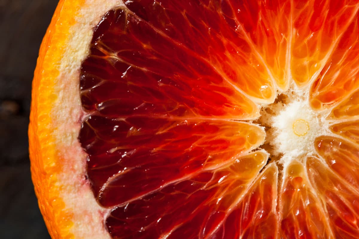 A fresh blood orange sliced open
