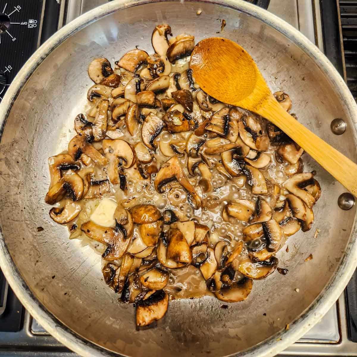 mushroom sauteeing in butter