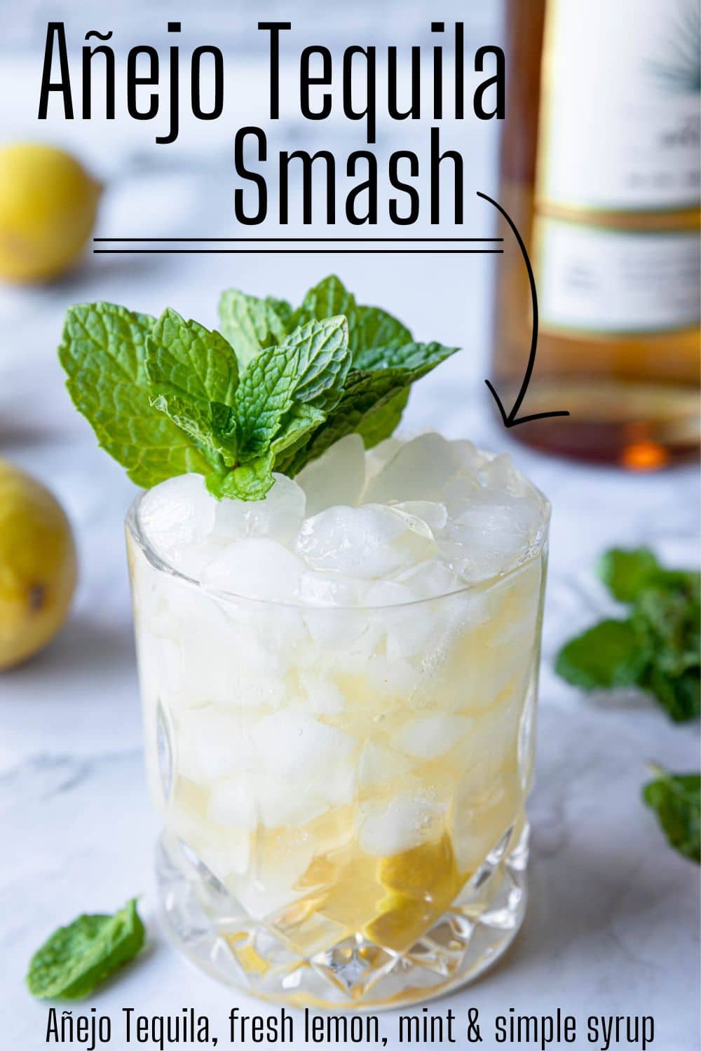 Pinterest image for Anejo Tequila Smash with text overlay