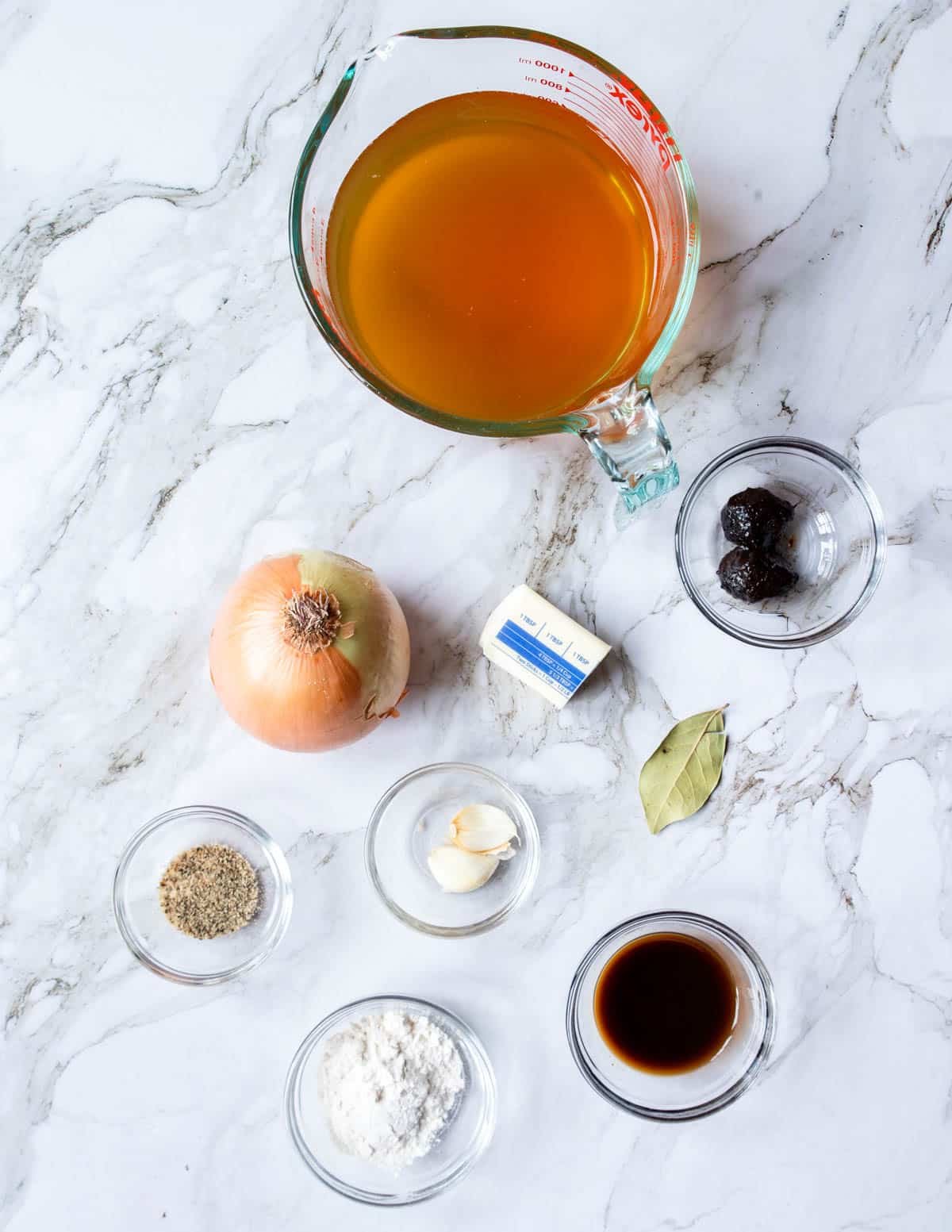 brown gravy ingredients on a table