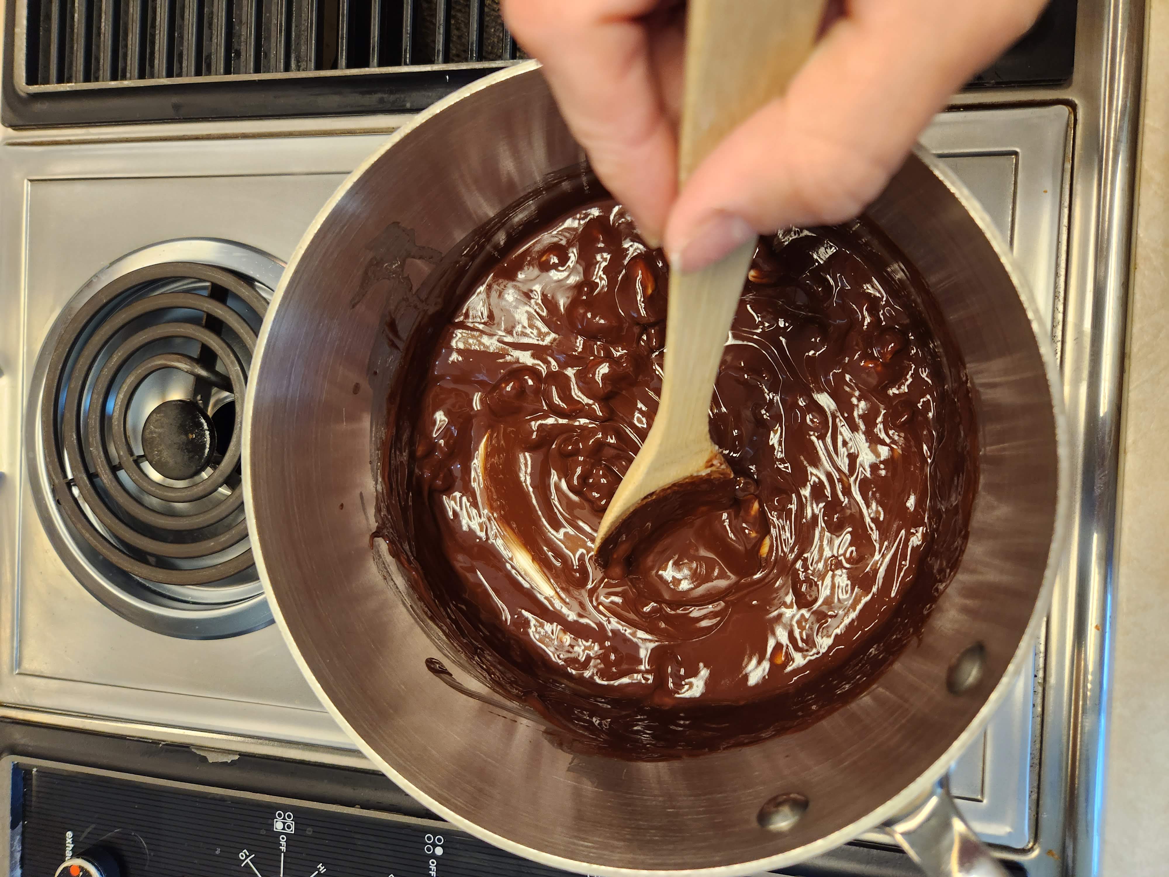 butter and chocolate chips melted in a pot