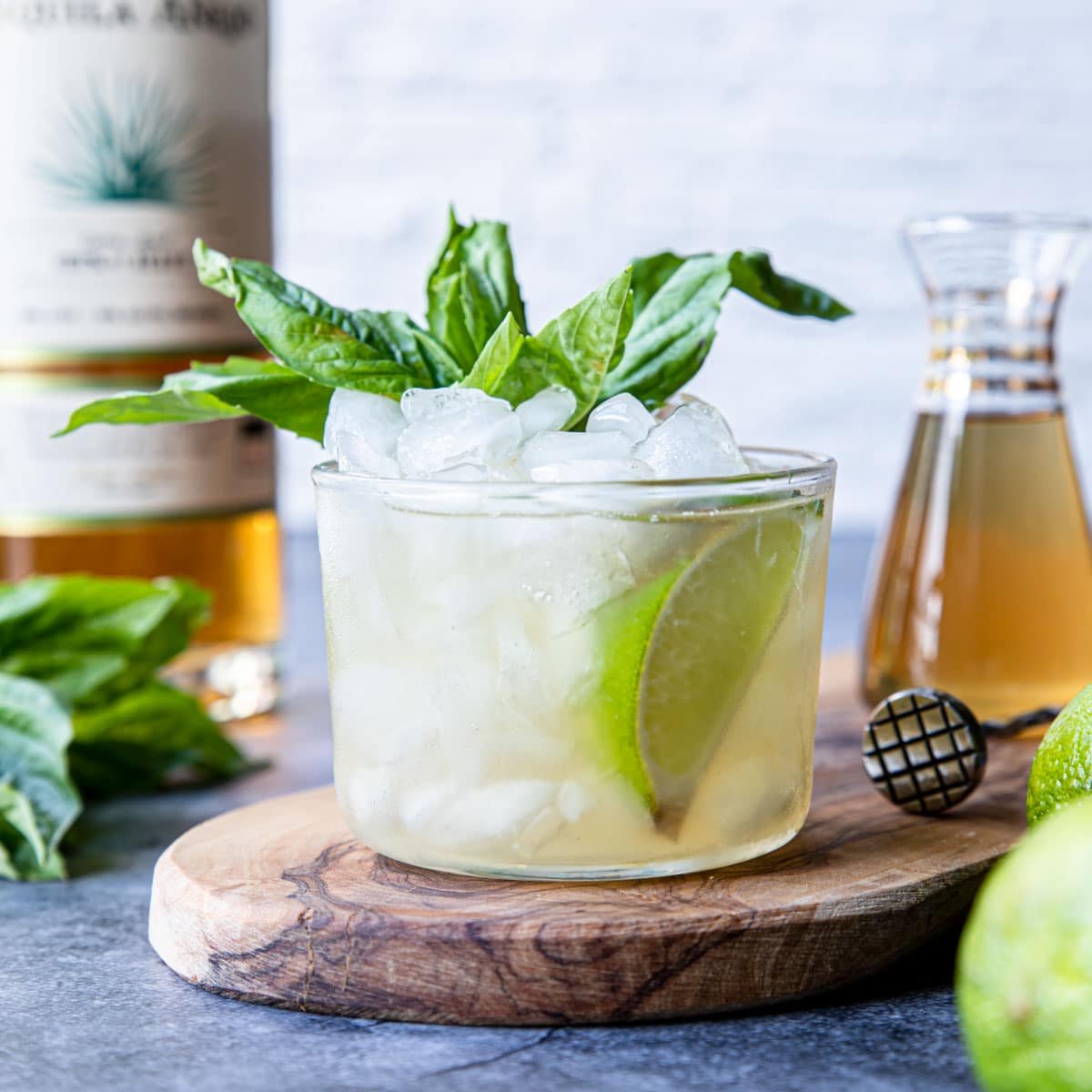 tequila basil smash in a glass