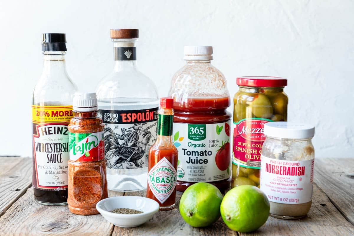 Ingredients for making a Bloody Maria